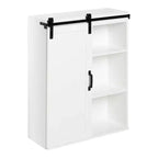 22"x28" Farmhouse Wall Cabinet with Rolling Barn Door, 5 Shelves, White