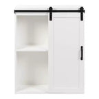22"x28" Farmhouse Wall Cabinet with Rolling Barn Door, 5 Shelves, White