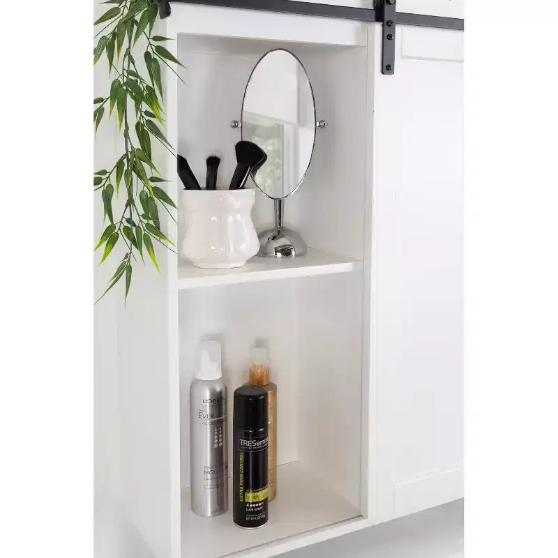 22"x28" Farmhouse Wall Cabinet with Rolling Barn Door, 5 Shelves, White