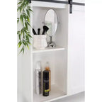 22"x28" Farmhouse Wall Cabinet with Rolling Barn Door, 5 Shelves, White
