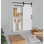 22"x28" Farmhouse Wall Cabinet with Rolling Barn Door, 5 Shelves, White