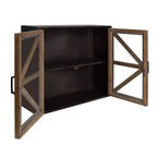 Farmhouse Wall Mounted Cabinet with Glass Doors & 2 Shelves, Rustic Metal Finish