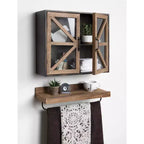 Farmhouse Wall Mounted Cabinet with Glass Doors & 2 Shelves, Rustic Metal Finish