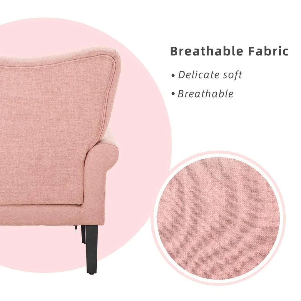 Erommy moderne accentstoel, fauteuil met hoge rugleuning, gestoffeerde stoffen fauteuil met knopen en houten poten voor de woonkamer