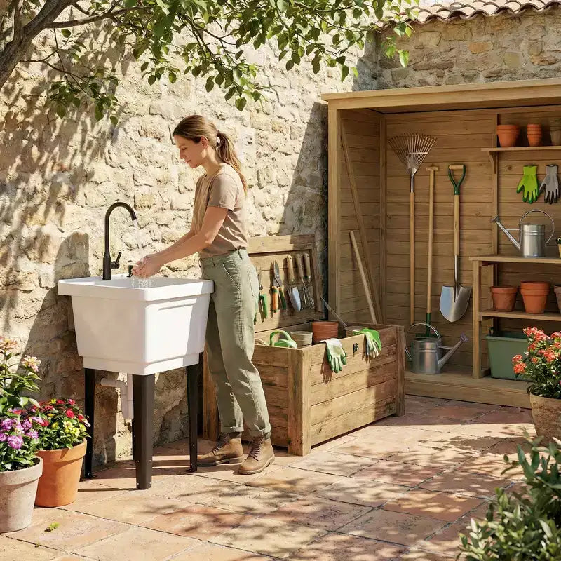 Évier utilitaire portable avec bac à linge, évier sur pied avec robinet, distributeur de savon et tuyaux