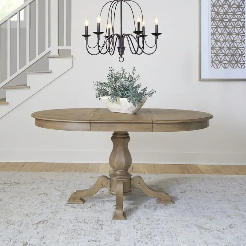 Runder Esstisch Magnolia Manor mit Mittelsäule und ausziehbaren Tischplatten – 2 Ausführungen