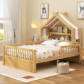 Lit cabane en bois ModernLuxe pour 1 ou 2 personnes avec tête de lit avec rangement, cadre de lit pour enfants en pin massif avec barrières de sécurité