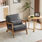 Polster-Sessel aus Leinenmischgewebe mit Holzbeinen und einem Kissen, Beige