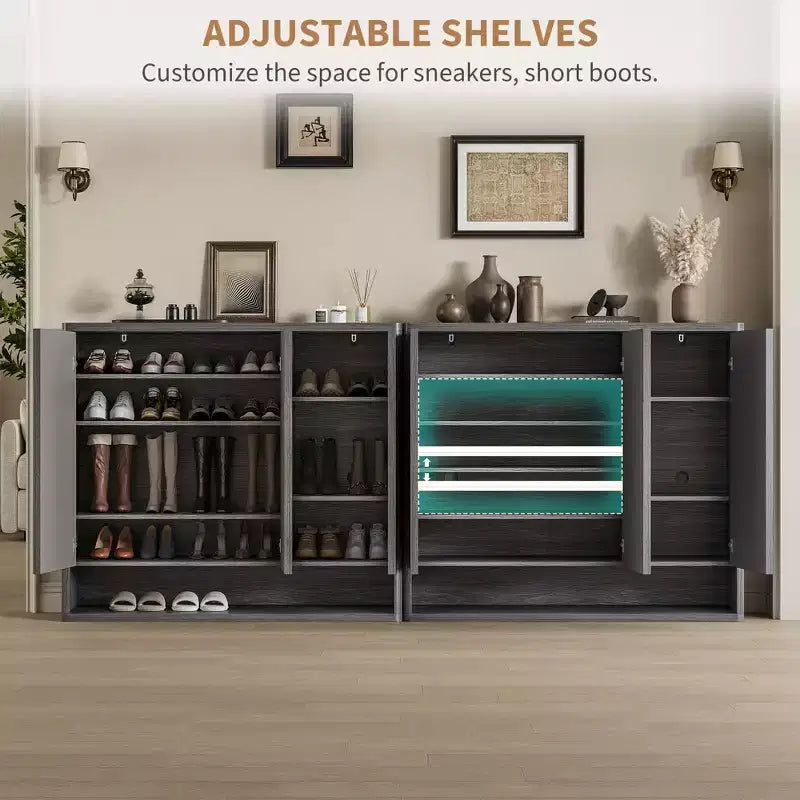 Meuble à chaussures avec porte à cannelures et étagères réglables pour l’entrée ou le salon