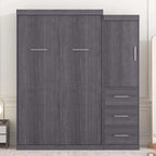 Graues klappbares Schrankbett mit Kleiderschrank und 3 Schubladen, Doppelbett/Einzelbett, für 1 Person