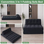 Full Corduroy Folding Sofa Bed Futon, Floor Convertible Sleeper Chair with Pillow & Back Support