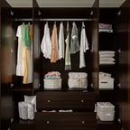 Armoire Hitow avec 2 grands tiroirs, espace central pour vêtements suspendus et miroir, style minimaliste