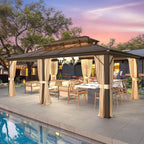 EROMMY Pavillon mit festem Dach, Outdoor-Pergola mit Doppeldach, Netzvorhängen und Vorhängen, robustes Vordach für Terrasse, Garten und Poolpartys