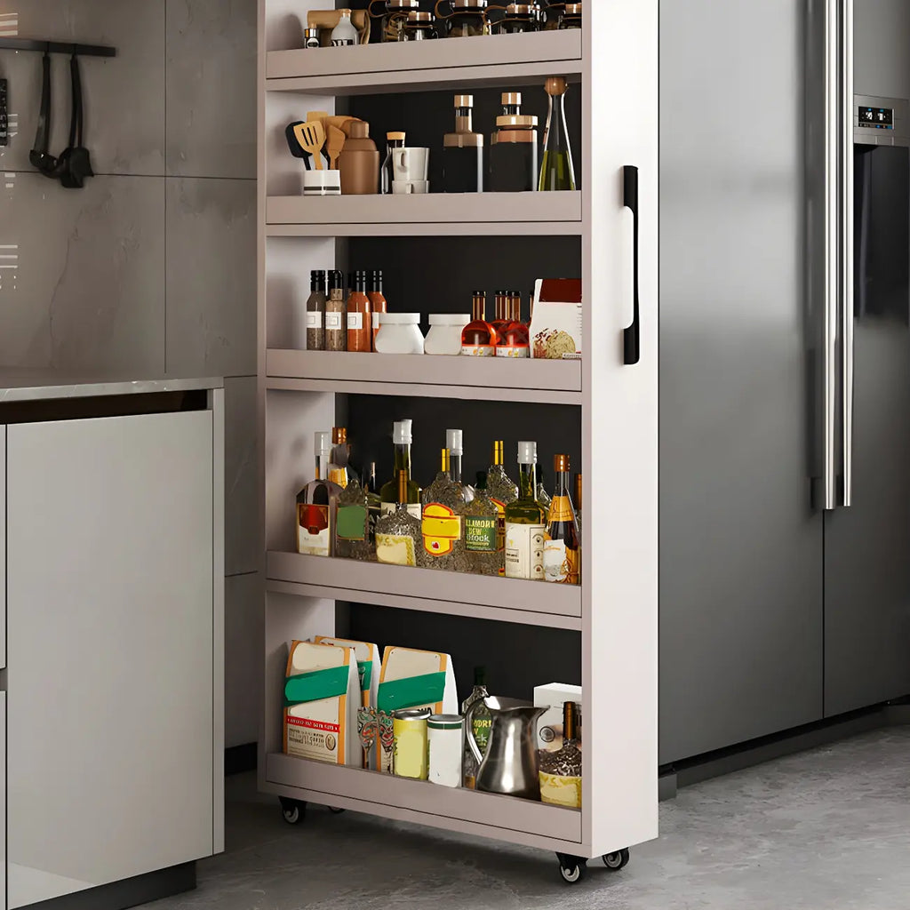 Moderner Buffetschrank aus Holz mit offenen Regalen und Rollen