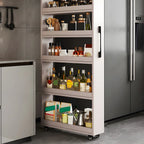 Moderner Buffetschrank aus Holz mit offenen Regalen und Rollen