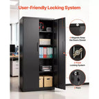 Armoire de rangement métallique VEVOR, armoire de garage en acier verrouillable de 68,9 pouces avec 4 étagères réglables, 2 portes magnétiques, 2 clés et 5 niveaux de rangement pour outils, noire