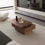 Table basse cannelée JVNOXK de 38,6' avec plateau relevable et rangement, placage en bois massif, hauteur réglable, table d’appoint moderne pour le salon ou la chambre, noyer