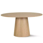 Modern Dining Table Set For 6, Round Pedestal Dining Table, Swivel Rolling Barrel Chairs With Wheels, Textured Chenille- Panipeachy