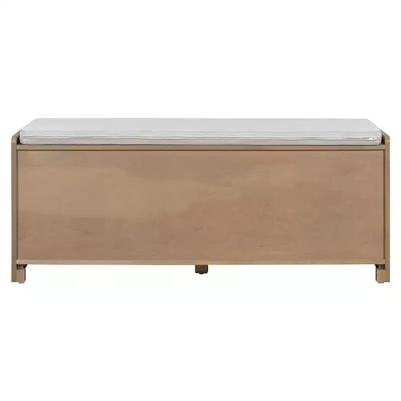 Banc de rangement rustique en bois Whisen, banc à chaussures pour entrée avec coussin amovible et étagères réglables
