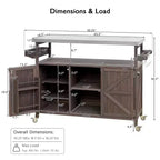 Okak Outdoor Kitchen Island with Stainless Steel Top, Wooden Kitchen Cart with Doors, Shelves and Spice Rack, Rolling Kitchen Island
