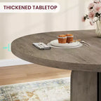 Table à manger ronde extensible de 47 à 63 po pour 4 à 8 personnes, table de cuisine extensible en bois de style champêtre avec structure en métal, table ovale gain de place pour appartement, gris rétro