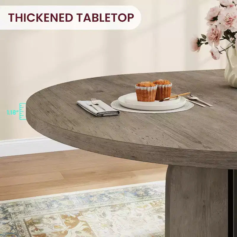 Table à manger ronde extensible de 47 à 63 po pour 4 à 8 personnes, table de cuisine extensible en bois de style champêtre avec structure en métal, table ovale gain de place pour appartement, gris rétro