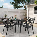 SUNCROWN 5/7-delige stalen tuin-eetsets, metalen tafel met lattenblad en stapelbare stoelen, gepoedercoat frame