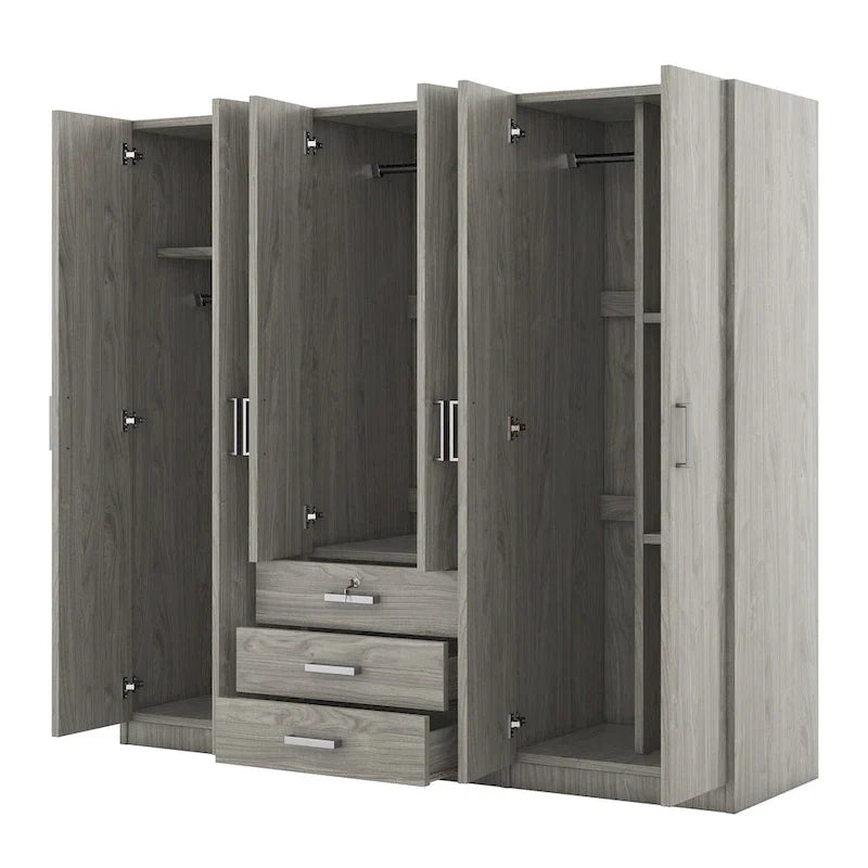 Armoire de rangement en bois à 6 portes avec 3 grands tiroirs pour chambre