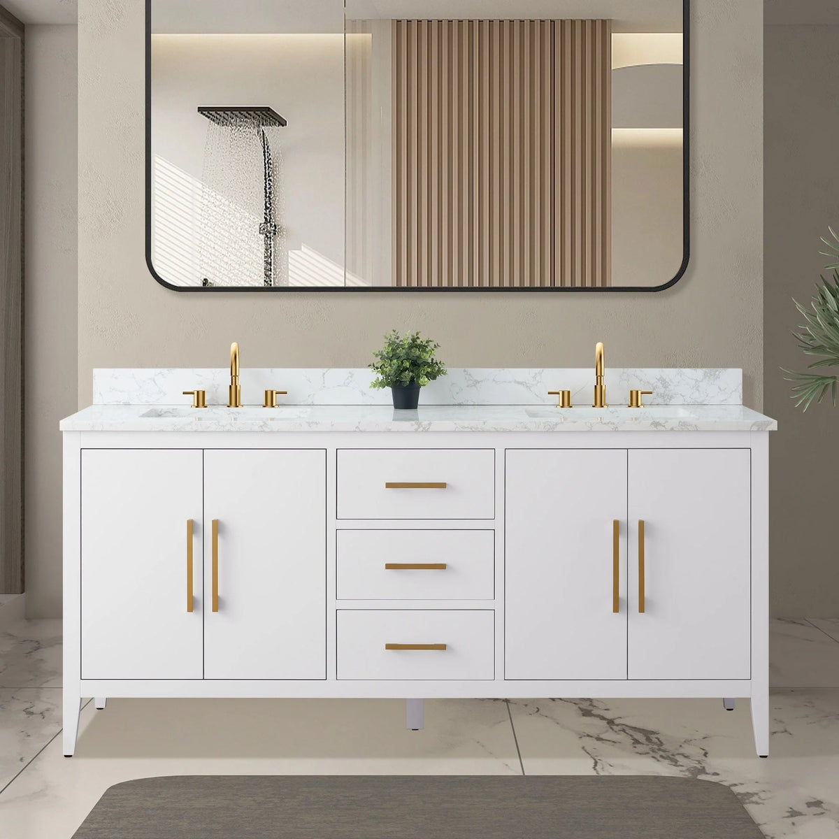 Vanity Art 72 Badezimmer-Waschtischunterschrank mit Doppelwaschbecken und Oberfläche aus Kunstmarmor