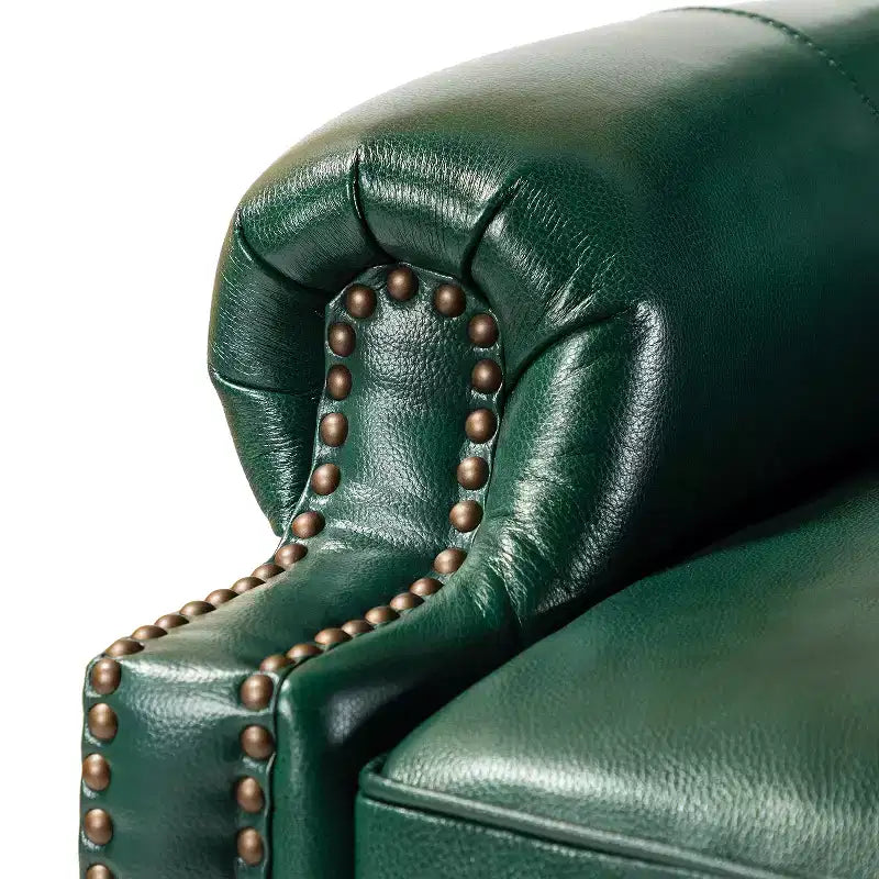 Set aus 2 modernen Elisabete-Sesseln mit hoher Rückenlehne aus echtem Leder und Vintage-Nagelkopfbesatz für Wohnzimmer und Schlafzimmer| ART OF LIVING DESIGNS