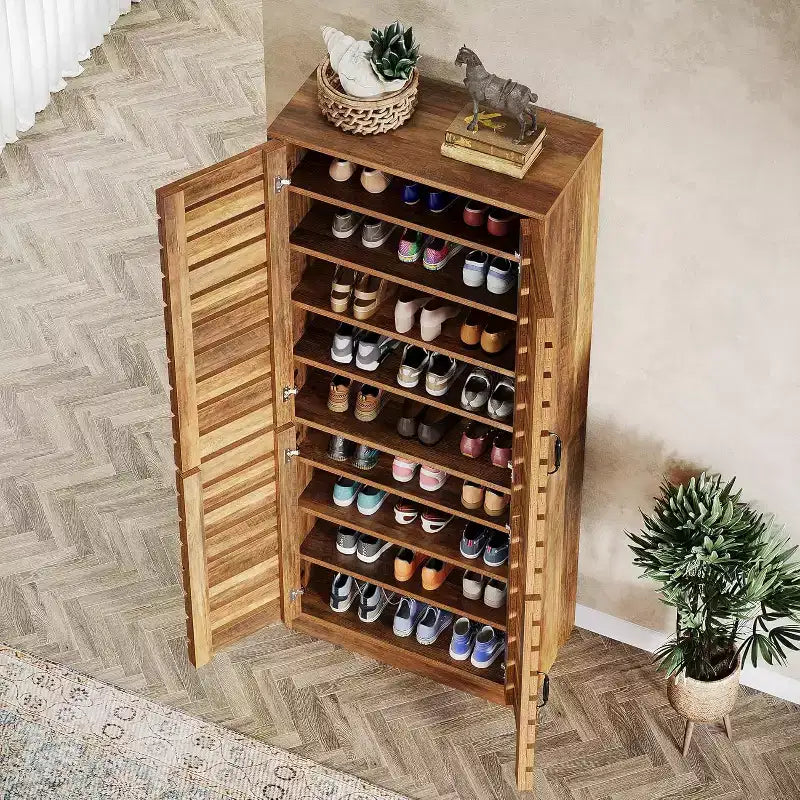Lantine hoge schoenenkast van 70,8 met luikdeuren, 9 niveaus, verticale schoenenopbergkast voor 27 paar schoenen