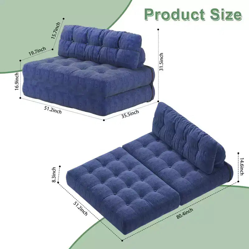 Full Corduroy Folding Sofa Bed Futon, Floor Convertible Sleeper Chair with Pillow & Back Support