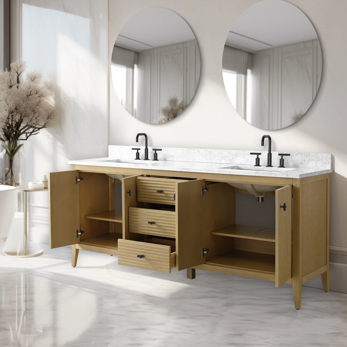 Vanity Art 72 Badezimmer-Waschtischunterschrank mit Doppelwaschbecken und Oberfläche aus Kunstmarmor