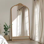 Miroir mural avec cadre en bois en forme d’arche classique sculptée et partie inférieure en rotin, marron, 37 in. W x 71 in. H