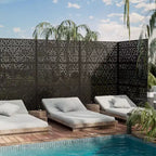 3-Panel Room Divider Screen with Geometric Pattern ?C Black Galvanized Steel