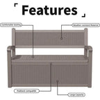 Banc de rangement en résine tout temps avec compartiment dissimulé verrouillable – design imitation rotin, capacité de 500 lb, rangement de 70 gallons
