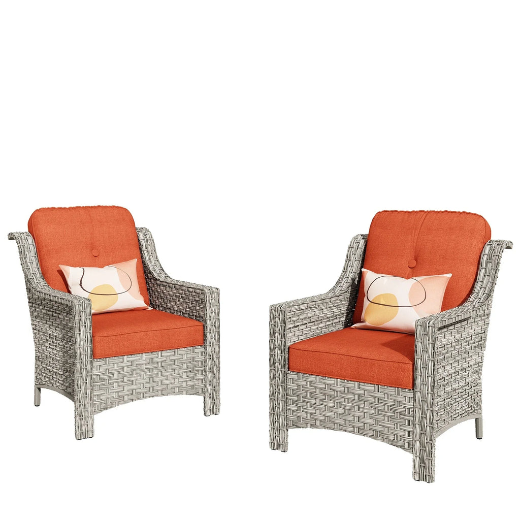 Ensemble de 2 fauteuils de jardin d’extérieur HOOOWOOO en rotin tressé à dossier haut