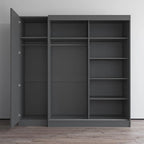 Armoire à 2 portes avec miroir, façade en verre, pour 2 personnes (gris / noir / blanc)