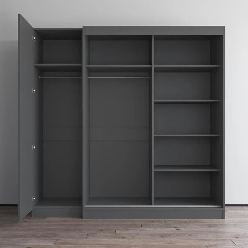 Armoire à 2 portes avec miroir, façade en verre, pour 2 personnes (gris / noir / blanc)