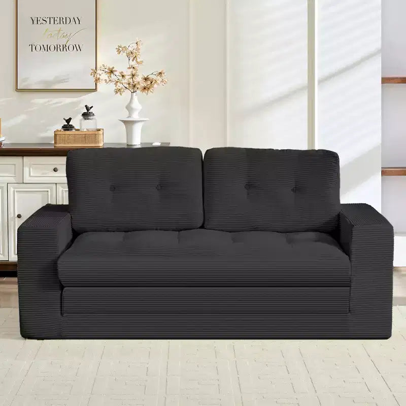 Mjkone 71' 2-in-1 slaapbank, opvouwbare loveseat met geribde stof en knopen, ruimtebesparend