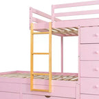 Lit superposé deux places sur deux places avec armoire de rangement et tiroirs, lit superposé en bois deux places gain de place avec barrière de sécurité pour appartement et chambre