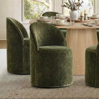 Modern Dining Table Set For 6, Round Pedestal Dining Table, Swivel Rolling Barrel Chairs With Wheels, Textured Chenille- Panipeachy