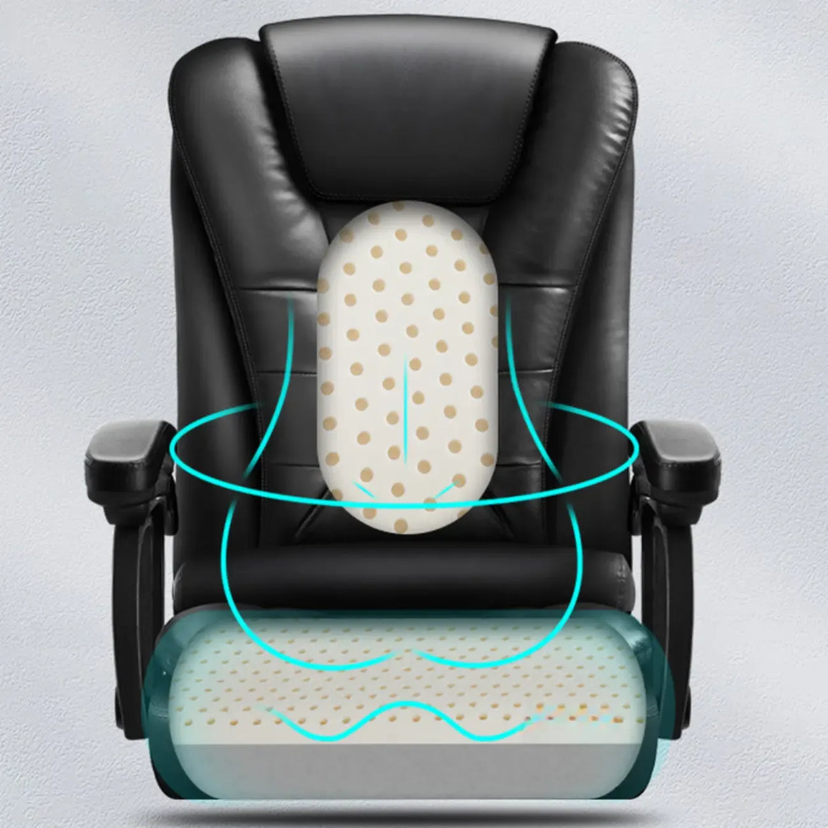 Ergonomischer schwarzer Drehbürostuhl aus Leder mit Fußstütze