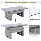Ensemble de meubles d’extérieur en rotin avec table réglable, fauteuils inclinables et 2 poufs
