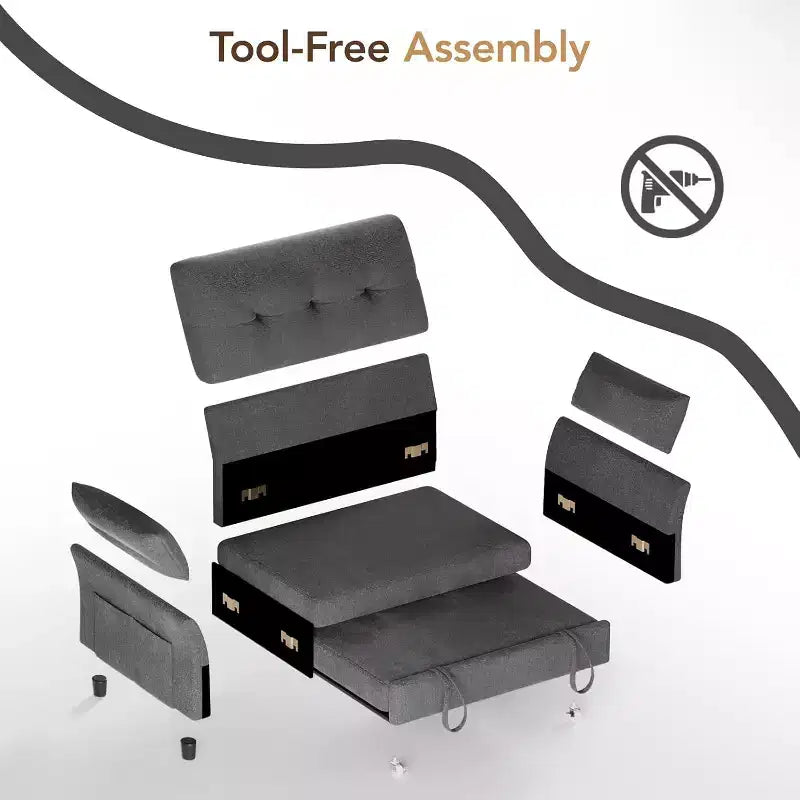 Dyonery 3-in-1-Schlafsofa, ausziehbares Schlafsofa mit Seitentasche und verstellbarer Rückenlehne, werkzeuglose Montage, klappbares Loveseat