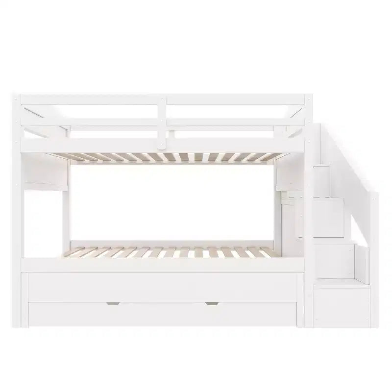 Cadre de lit superposé Whisen Twin XL avec lit gigogne, rangement, escalier de rangement en bois massif, armoire et 3 tiroirs, pour enfants