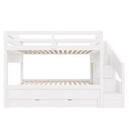 Cadre de lit superposé Whisen Twin XL avec lit gigogne, rangement, escalier de rangement en bois massif, armoire et 3 tiroirs, pour enfants