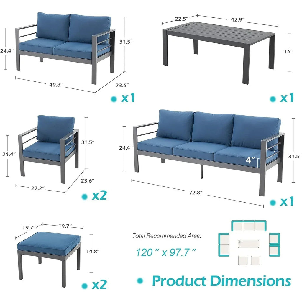 AECOJOY 7-teiliges Aluminiummöbel-Set für die Terrasse, Outdoor-Sitzgruppe