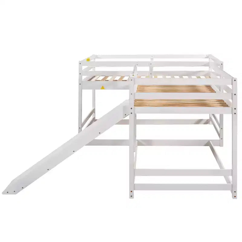L-vormig stapelbed voor 4 kinderen, vierpersoons stapelbed met glijbaan, houten stapelbedframe met full- en twinbed voor slaapkamer of slaapzaal