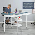 Table de bricolage réglable en hauteur avec étagères de rangement, table de découpe pliante mobile pour bureau à domicile, salle de couture ou atelier créatif